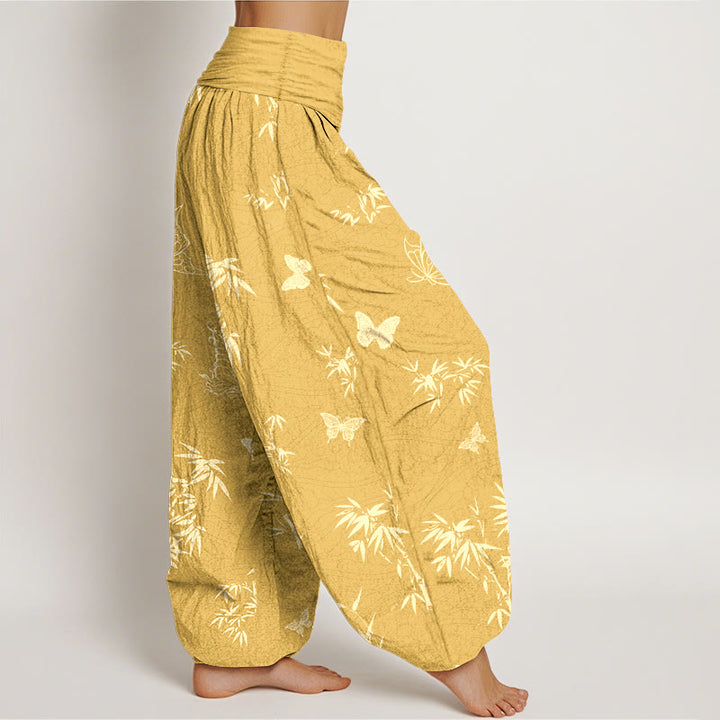 Pantalones Buddha Stones de algodón con estampado de mariposas y bambú para mujer, cintura elástica - image 10