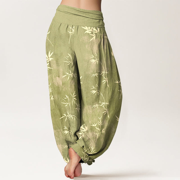 Pantalones harén de algodón con estampado de hojas de bambú y Buddha Stones para mujer, con cintura elástica - image 6