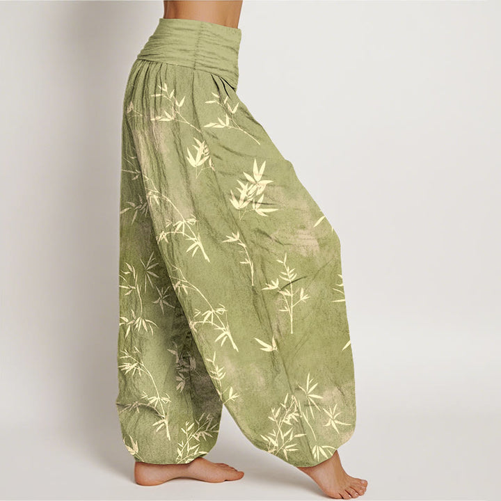 Pantalones harén de algodón con estampado de hojas de bambú y Buddha Stones para mujer, con cintura elástica - image 7
