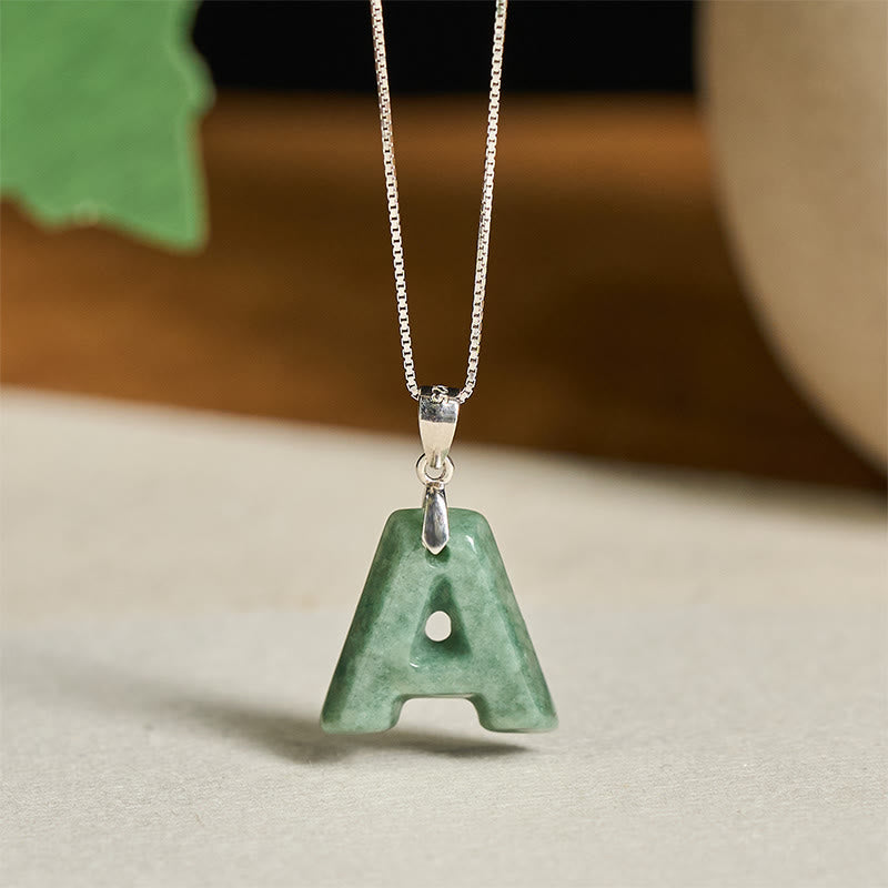 Collar con colgante de prosperidad de plata de ley 925 con Buddha Stones, jade natural, letra AZ - A - image 1
