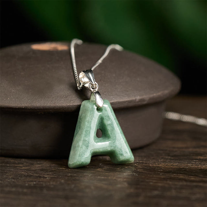 Collar con colgante de prosperidad de plata de ley 925 con Buddha Stones, jade natural, letra AZ - image 3