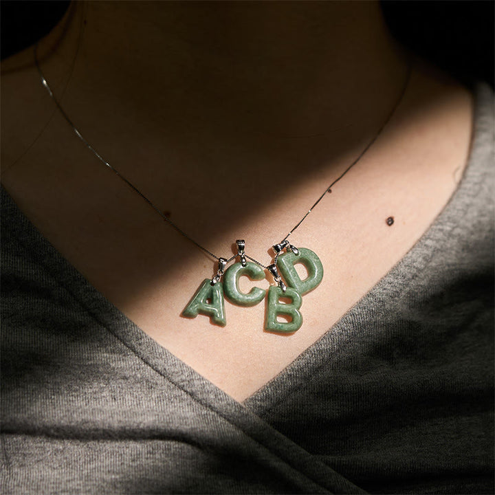 Collar con colgante de prosperidad de plata de ley 925 con Buddha Stones, jade natural, letra AZ - image 51