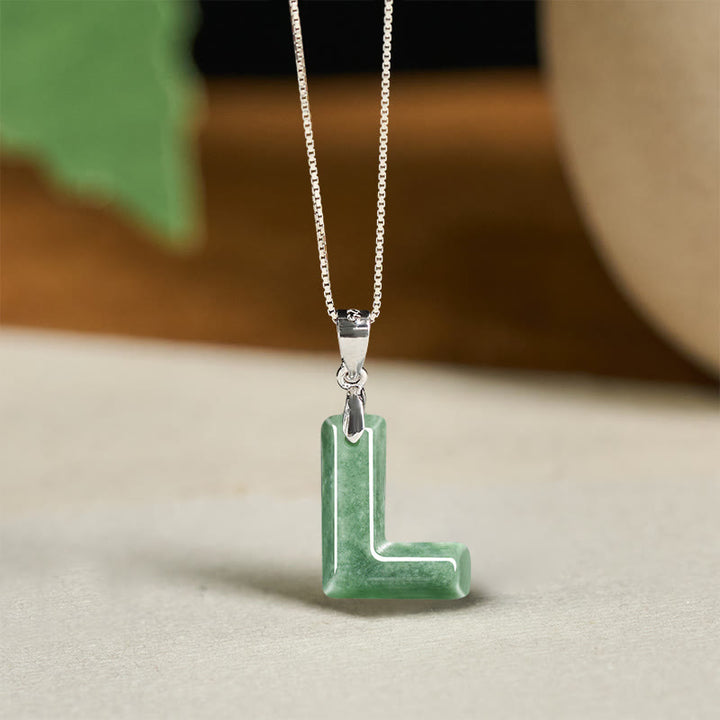 Collar con colgante de prosperidad de plata de ley 925 con Buddha Stones, jade natural, letra AZ - L - image 35