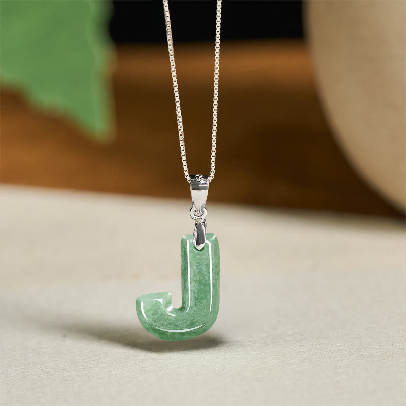 Collar con colgante de prosperidad de plata de ley 925 con Buddha Stones, jade natural, letra AZ - J - image 33