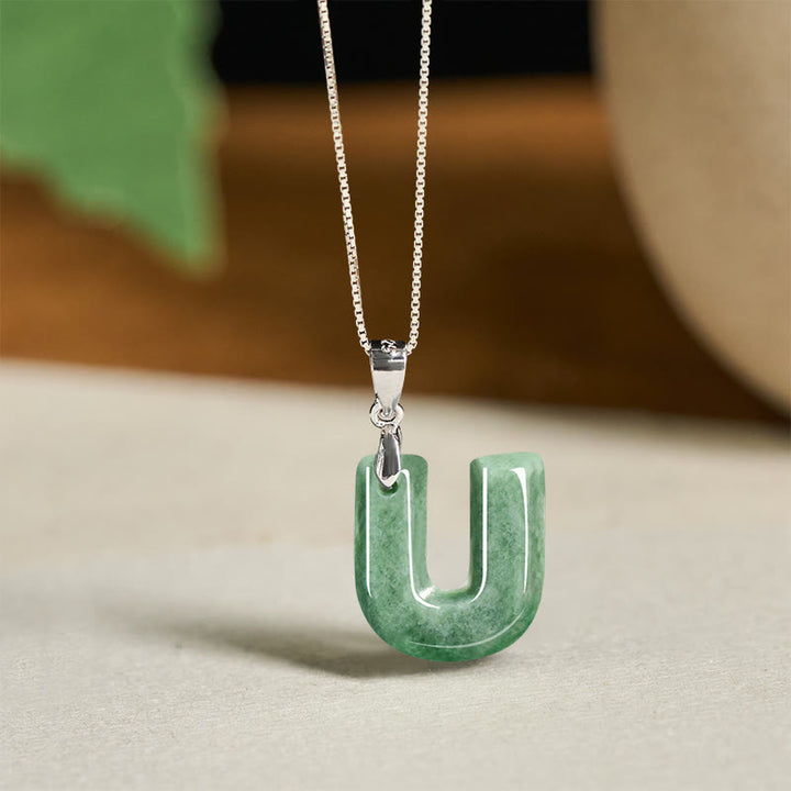 Collar con colgante de prosperidad de plata de ley 925 con Buddha Stones, jade natural, letra AZ - U - image 44