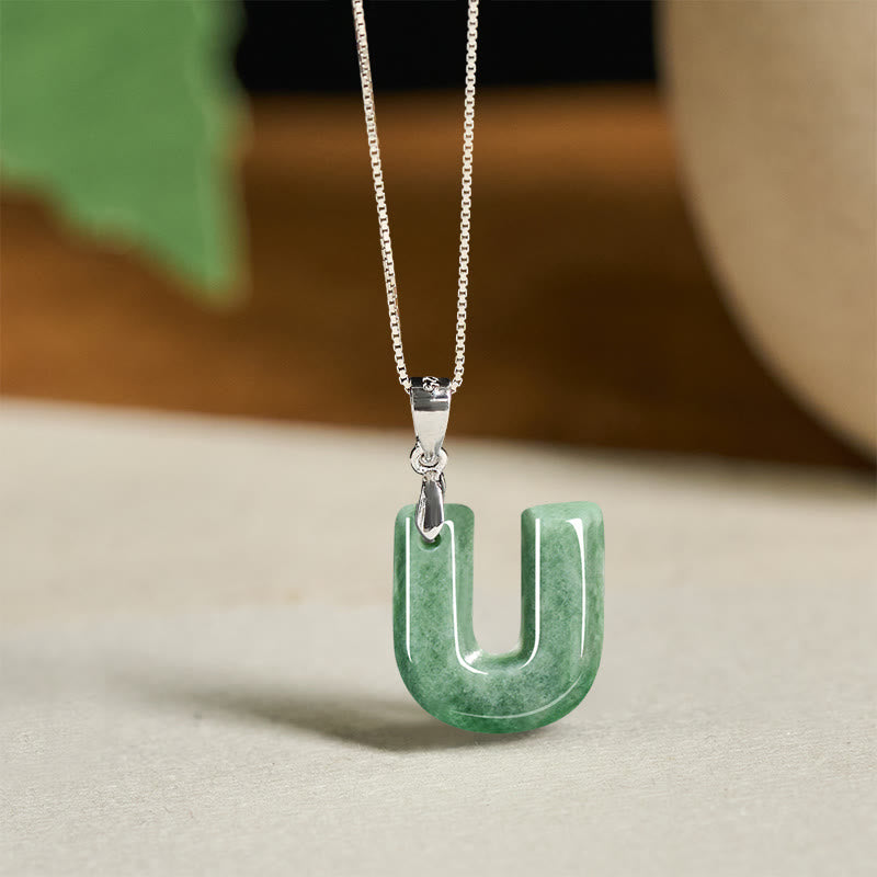 Collar con colgante de prosperidad de plata de ley 925 con Buddha Stones, jade natural, letra AZ - U - image 44
