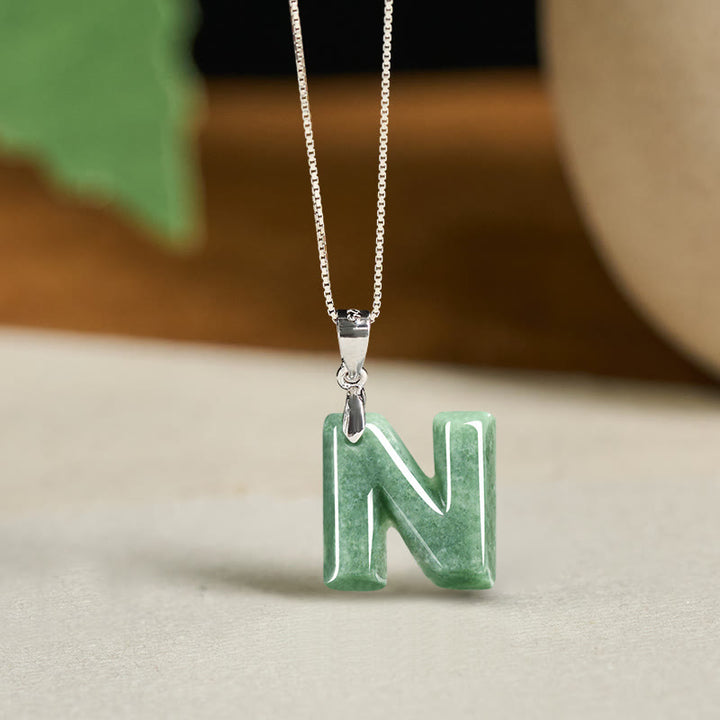 Collar con colgante de prosperidad de plata de ley 925 con Buddha Stones, jade natural, letra AZ - norte - image 37