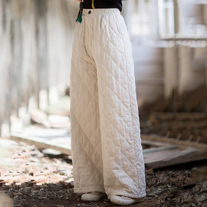 Pantalones anchos de algodón grueso de color liso con bolsillos para mujer de Buddha Stones - image 2