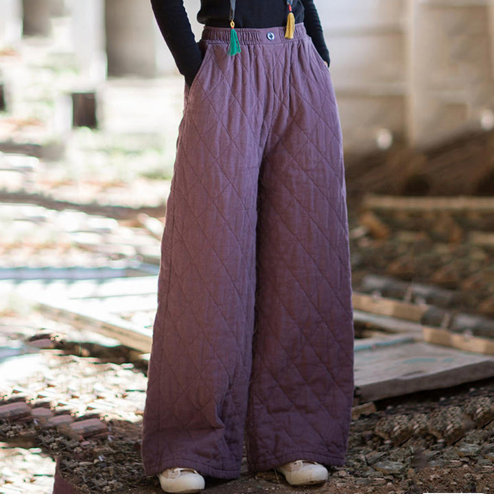 Pantalones anchos de algodón grueso de color liso con bolsillos para mujer de Buddha Stones - image 9