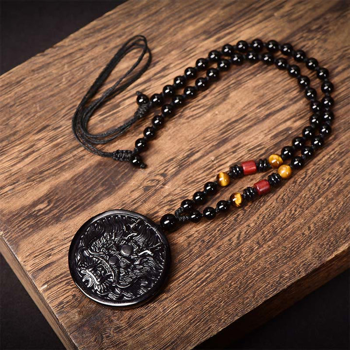Colgante de obsidiana negra con Buddha Stones y dragón para la transformación - image 1