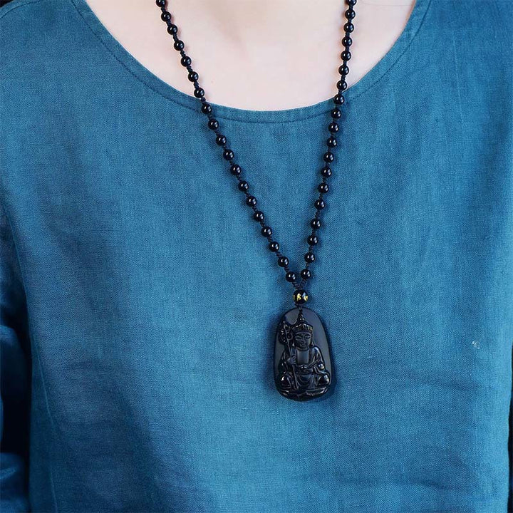 Colgante de obsidiana negra con diseño de Buda Ksitigarbha y Buddha Stones - image 3