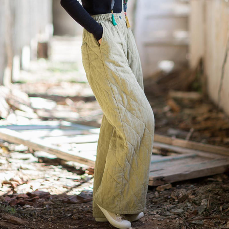 Pantalones anchos de algodón grueso de color liso con bolsillos para mujer de Buddha Stones - image 15