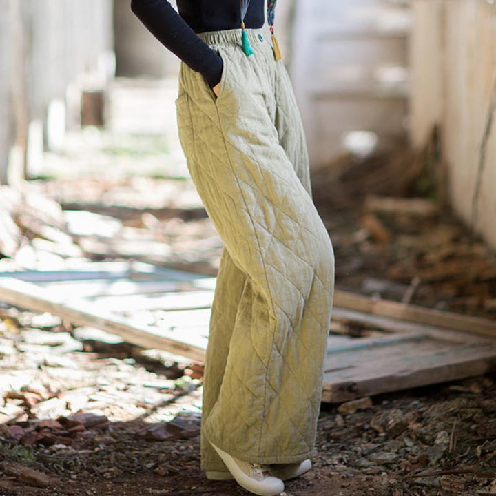 Pantalones anchos de algodón grueso de color liso con bolsillos para mujer de Buddha Stones - image 15