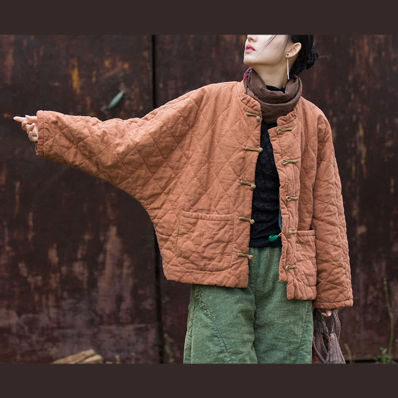 Chaqueta térmica de algodón de manga larga con botones de rana y bolsillos para mujer, de Buddha Stones Winter - SandyBrown - US14，UK/AU18，EU46 (2XL) - image 11