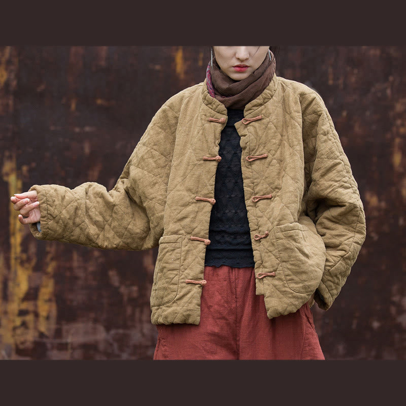 Chaqueta térmica de algodón de manga larga con botones de rana y bolsillos para mujer, de Buddha Stones Winter - Caqui - US14，UK/AU18，EU46 (2XL) - image 21