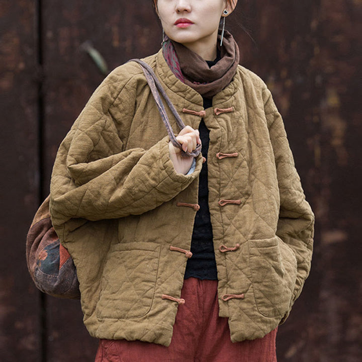 Chaqueta térmica de algodón de manga larga con botones de rana y bolsillos para mujer, de Buddha Stones Winter - image 22
