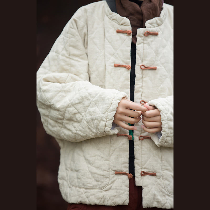 Chaqueta térmica de algodón de manga larga con botones de rana y bolsillos para mujer, de Buddha Stones Winter - image 9