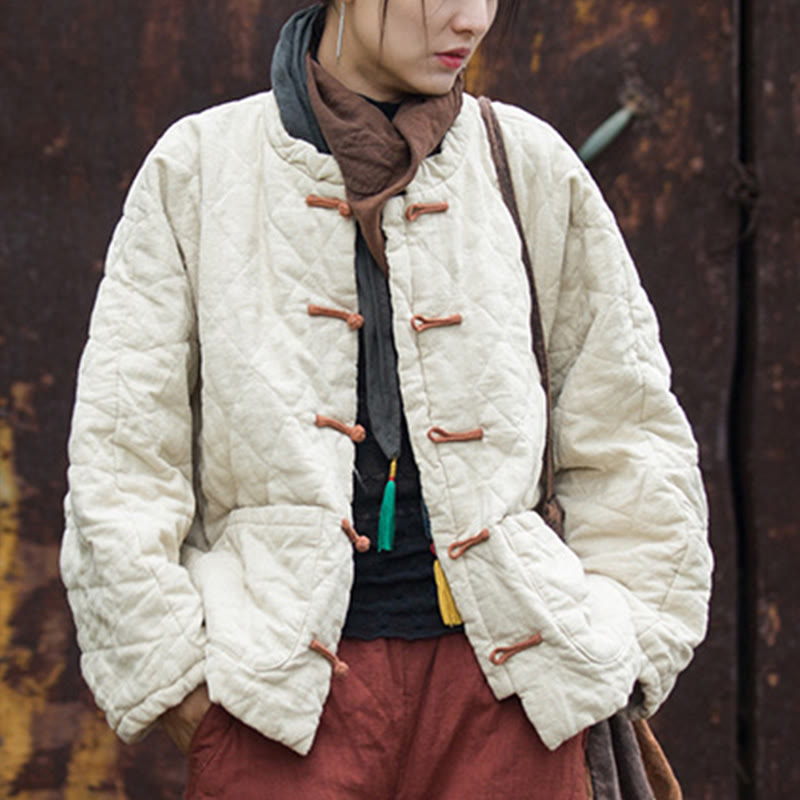 Chaqueta térmica de algodón de manga larga con botones de rana y bolsillos para mujer, de Buddha Stones Winter - image 7