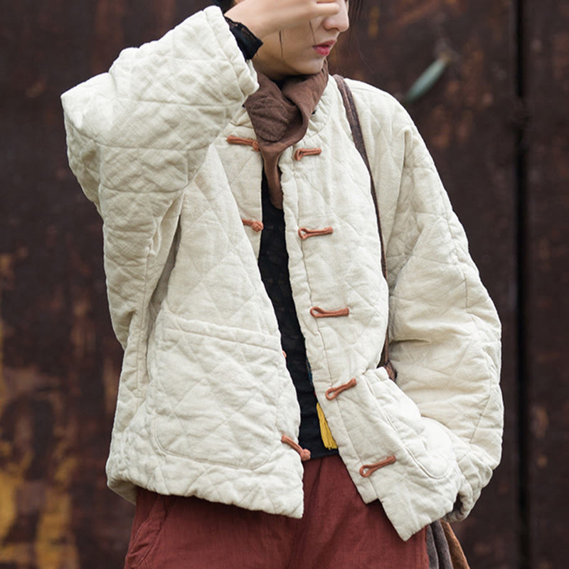 Chaqueta térmica de algodón de manga larga con botones de rana y bolsillos para mujer, de Buddha Stones Winter - image 3