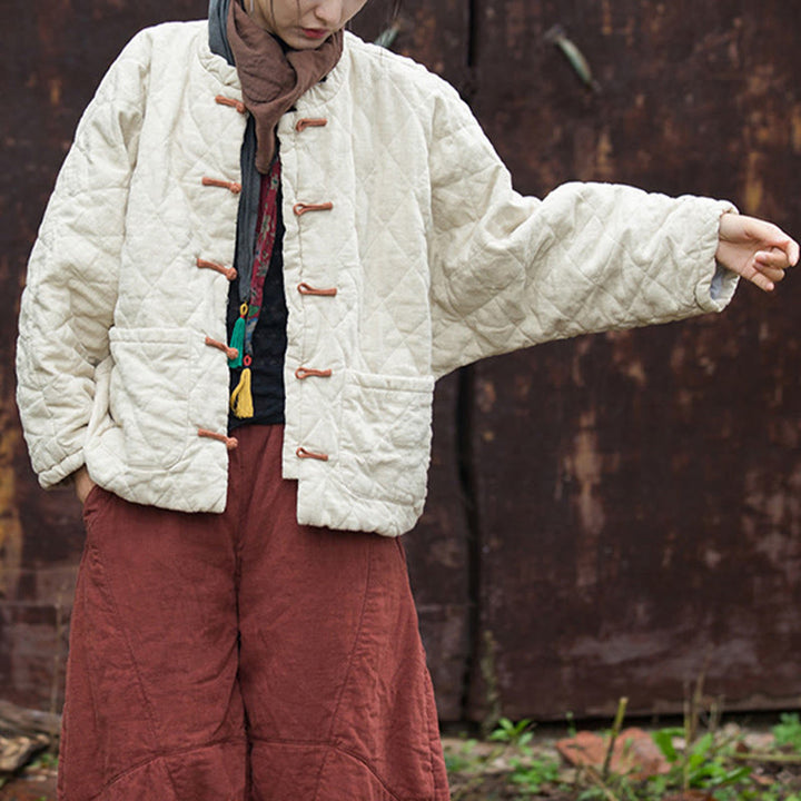 Chaqueta térmica de algodón de manga larga con botones de rana y bolsillos para mujer, de Buddha Stones Winter - image 8