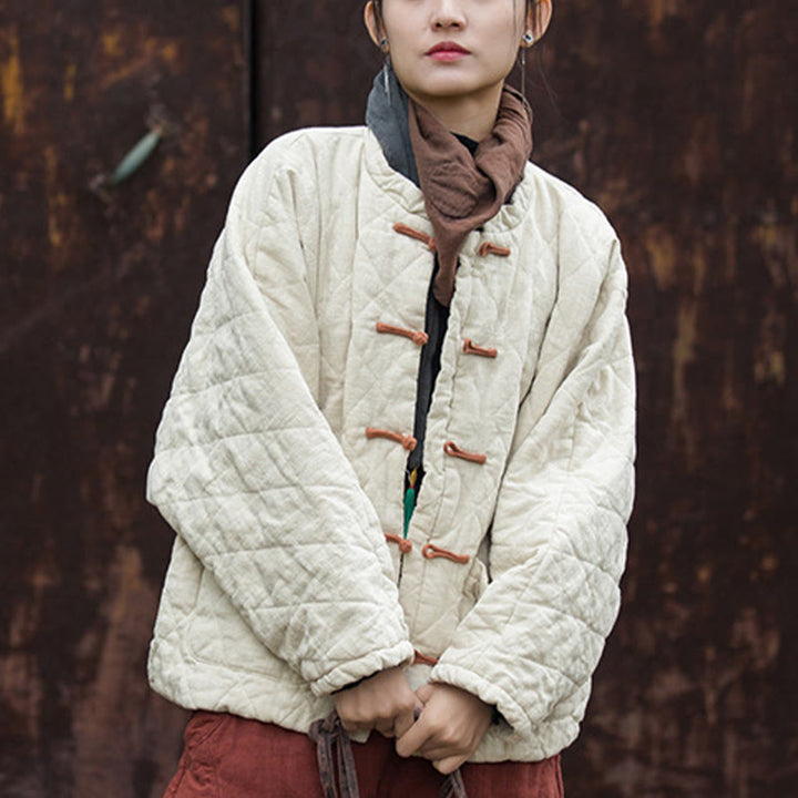 Chaqueta térmica de algodón de manga larga con botones de rana y bolsillos para mujer, de Buddha Stones Winter - image 5