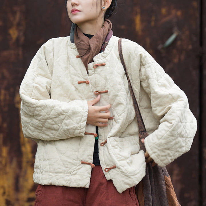 Chaqueta térmica de algodón de manga larga con botones de rana y bolsillos para mujer, de Buddha Stones Winter - image 2