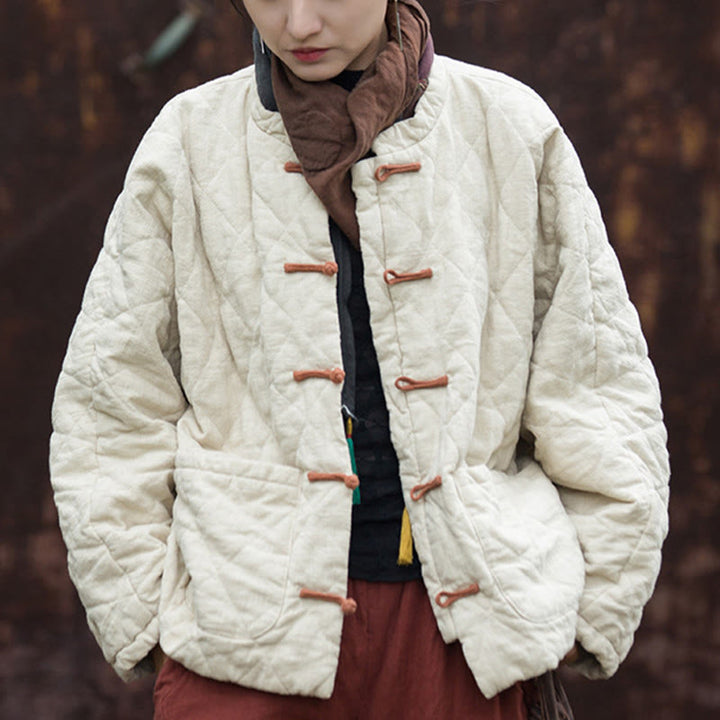 Chaqueta térmica de algodón de manga larga con botones de rana y bolsillos para mujer, de Buddha Stones Winter - image 4