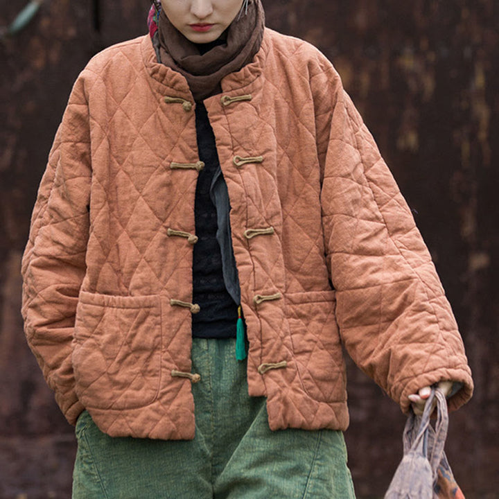 Chaqueta térmica de algodón de manga larga con botones de rana y bolsillos para mujer, de Buddha Stones Winter - image 13