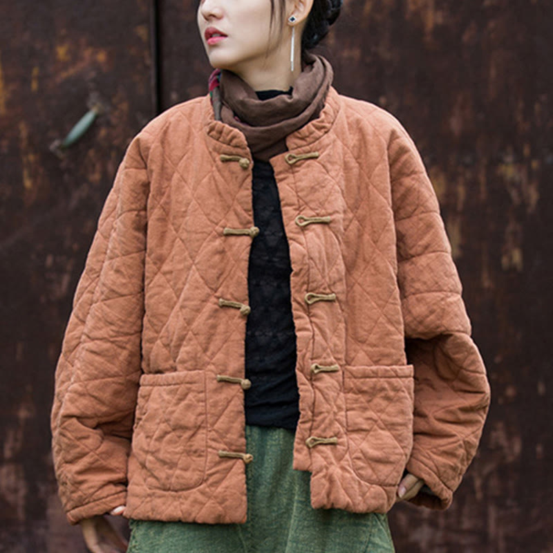 Chaqueta térmica de algodón de manga larga con botones de rana y bolsillos para mujer, de Buddha Stones Winter - image 12