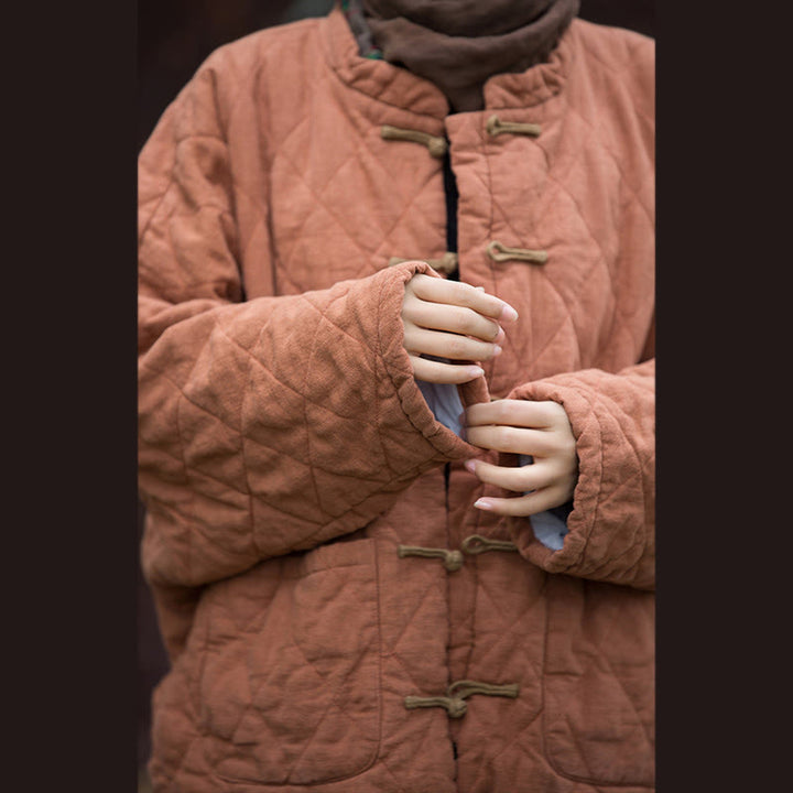 Chaqueta térmica de algodón de manga larga con botones de rana y bolsillos para mujer, de Buddha Stones Winter - image 20