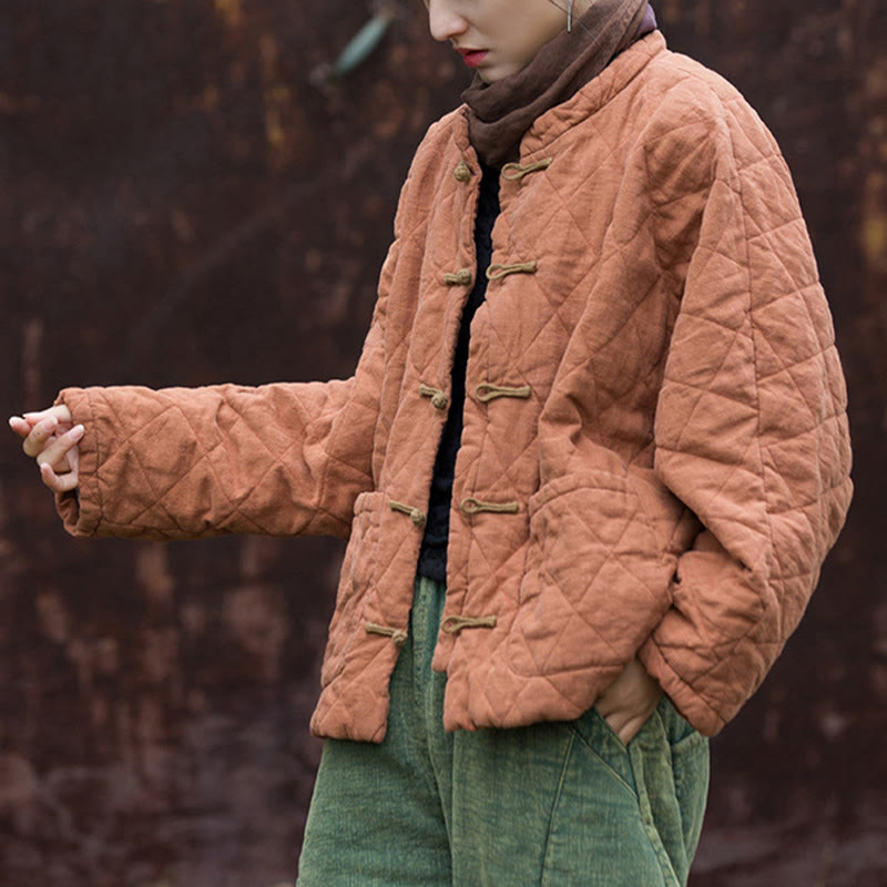 Chaqueta térmica de algodón de manga larga con botones de rana y bolsillos para mujer, de Buddha Stones Winter - image 14