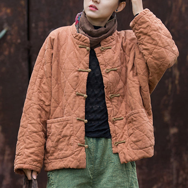 Chaqueta térmica de algodón de manga larga con botones de rana y bolsillos para mujer, de Buddha Stones Winter - image 16