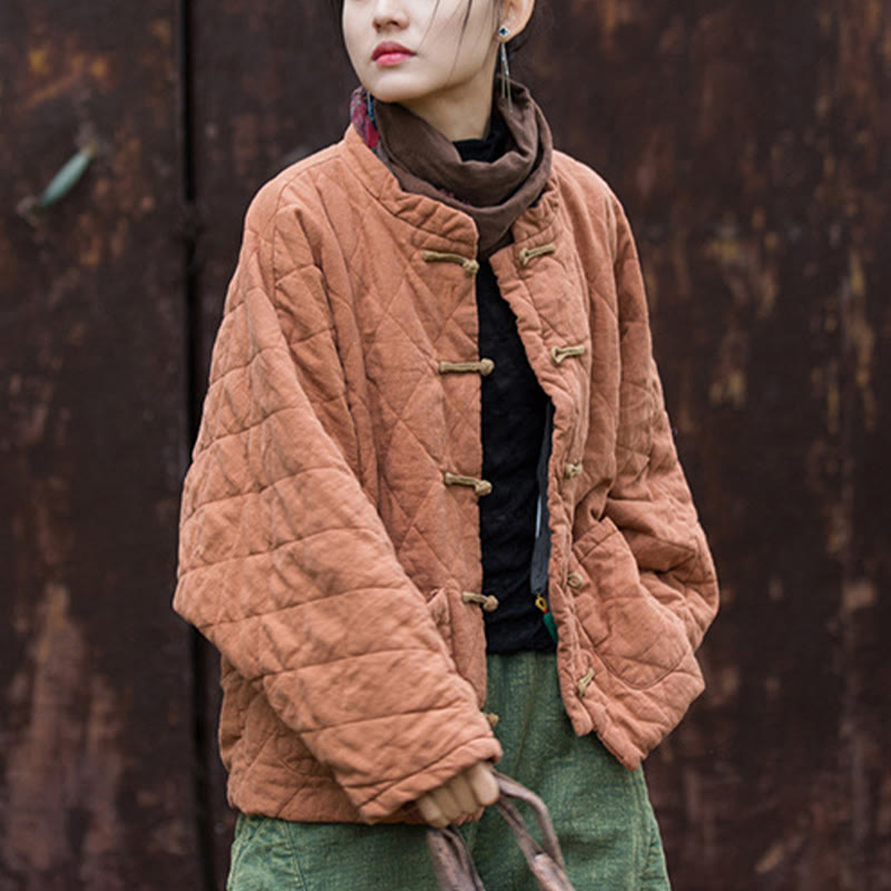 Chaqueta térmica de algodón de manga larga con botones de rana y bolsillos para mujer, de Buddha Stones Winter - image 15