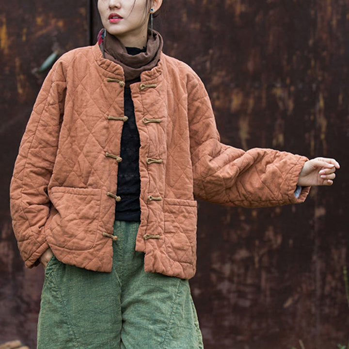 Chaqueta térmica de algodón de manga larga con botones de rana y bolsillos para mujer, de Buddha Stones Winter - image 18