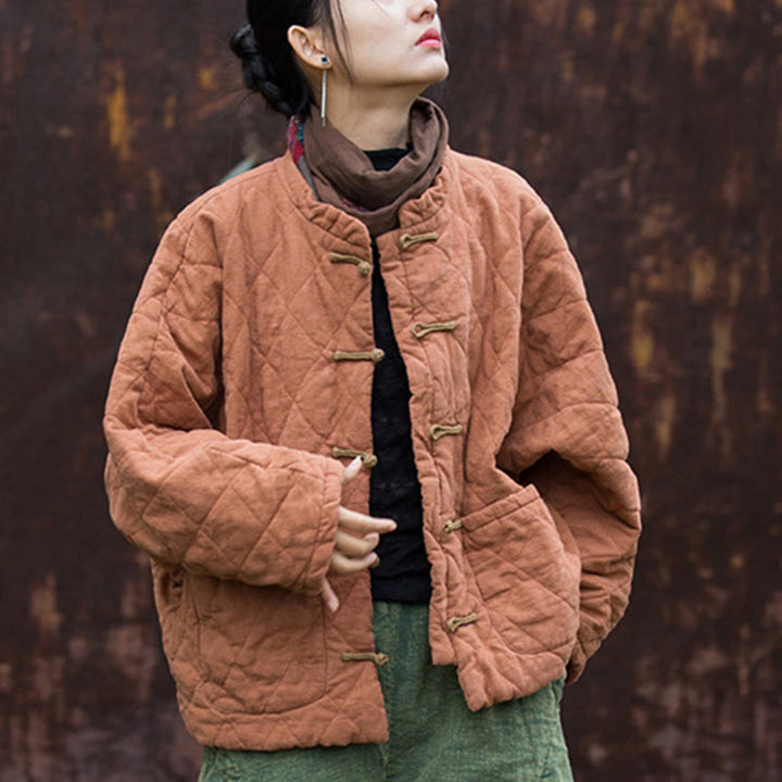 Chaqueta térmica de algodón de manga larga con botones de rana y bolsillos para mujer, de Buddha Stones Winter - image 17