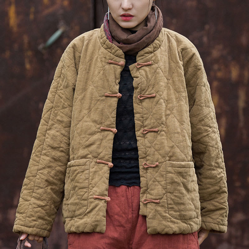 Chaqueta térmica de algodón de manga larga con botones de rana y bolsillos para mujer, de Buddha Stones Winter - image 23