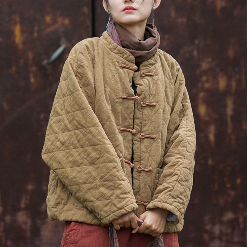 Chaqueta térmica de algodón de manga larga con botones de rana y bolsillos para mujer, de Buddha Stones Winter - image 24