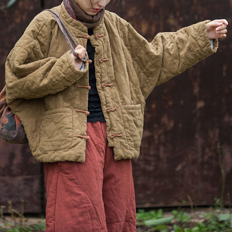 Chaqueta térmica de algodón de manga larga con botones de rana y bolsillos para mujer, de Buddha Stones Winter - image 29