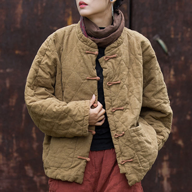 Chaqueta térmica de algodón de manga larga con botones de rana y bolsillos para mujer, de Buddha Stones Winter - image 27