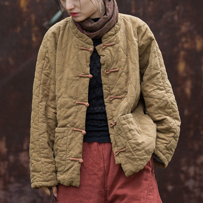 Chaqueta térmica de algodón de manga larga con botones de rana y bolsillos para mujer, de Buddha Stones Winter - image 26