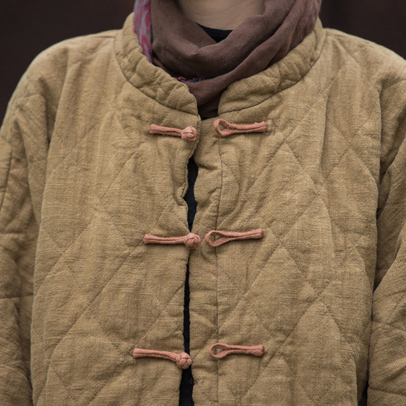 Chaqueta térmica de algodón de manga larga con botones de rana y bolsillos para mujer, de Buddha Stones Winter - image 30