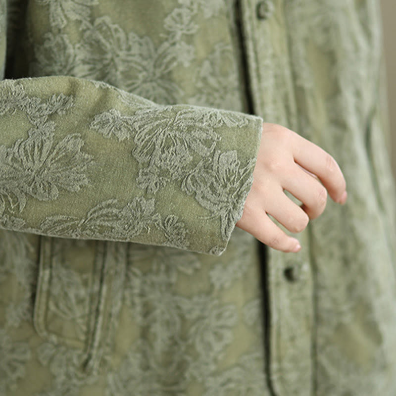 Chaqueta térmica de invierno Buddha Stones para mujer, de algodón, manga larga, cuello en V, jacquard, botones de rana y bolsillos - image 7