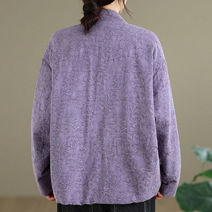 Chaqueta térmica de invierno Buddha Stones para mujer, de algodón, manga larga, cuello en V, jacquard, botones de rana y bolsillos - image 22