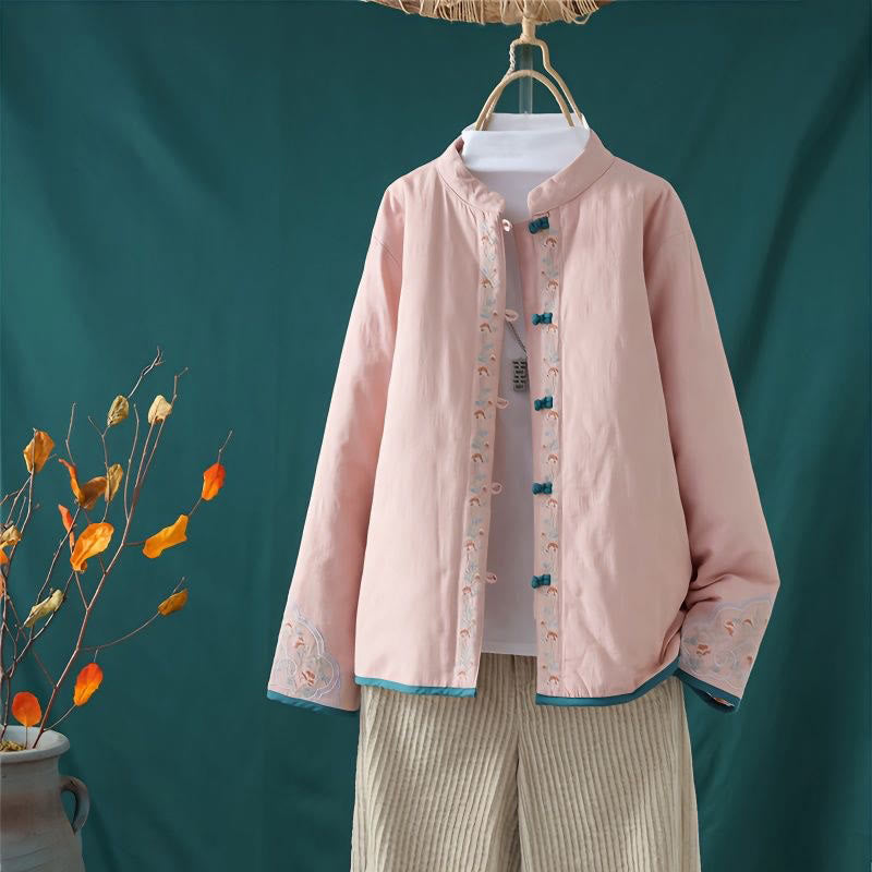 Chaqueta térmica de algodón de manga larga para mujer, con diseño de rana y botones bordados con flores y vides, de Buddha Stones, de invierno. - MistyRose - US8-10，UK/AU12-14，EU40-42 (2XL) - image 2