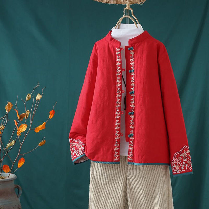 Chaqueta térmica de algodón de manga larga para mujer, con diseño de rana y botones bordados con flores y vides, de Buddha Stones, de invierno. - Rojo - US8-10，UK/AU12-14，EU40-42 (2XL) - image 18