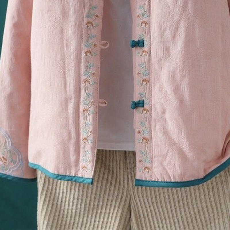 Chaqueta térmica de algodón de manga larga para mujer, con diseño de rana y botones bordados con flores y vides, de Buddha Stones, de invierno. - image 8