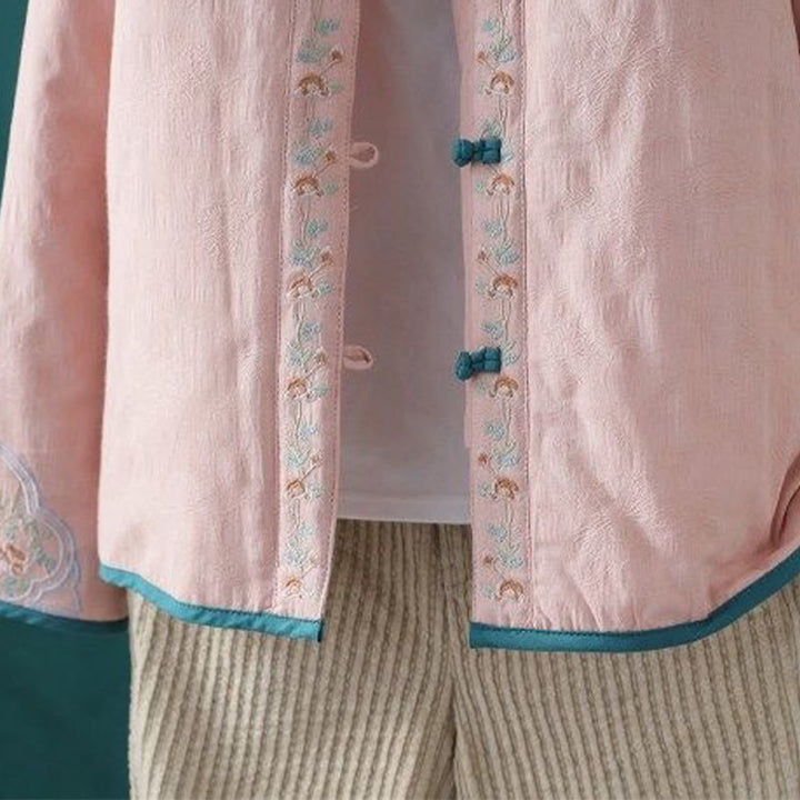 Chaqueta térmica de algodón de manga larga para mujer, con diseño de rana y botones bordados con flores y vides, de Buddha Stones, de invierno. - image 8