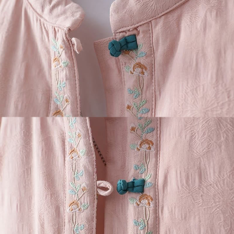 Chaqueta térmica de algodón de manga larga para mujer, con diseño de rana y botones bordados con flores y vides, de Buddha Stones, de invierno. - image 7