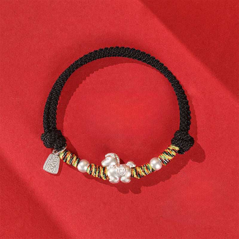 Pulsera de hilo hecha a mano con Buddha Stones en plata de ley 999, Año de la Libertad del Caballo - Cuerda negra (circunferencia de la muñeca: 14-21 cm) - image 16