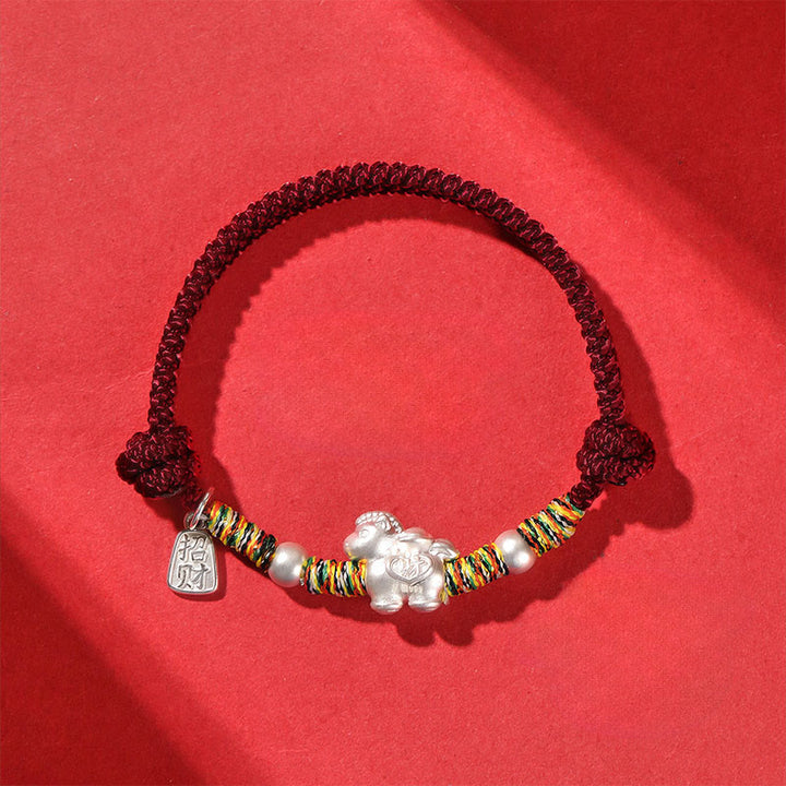 Pulsera de hilo hecha a mano con Buddha Stones en plata de ley 999, Año de la Libertad del Caballo - Cuerda roja oscura (circunferencia de la muñeca: 14-21 cm) - image 5